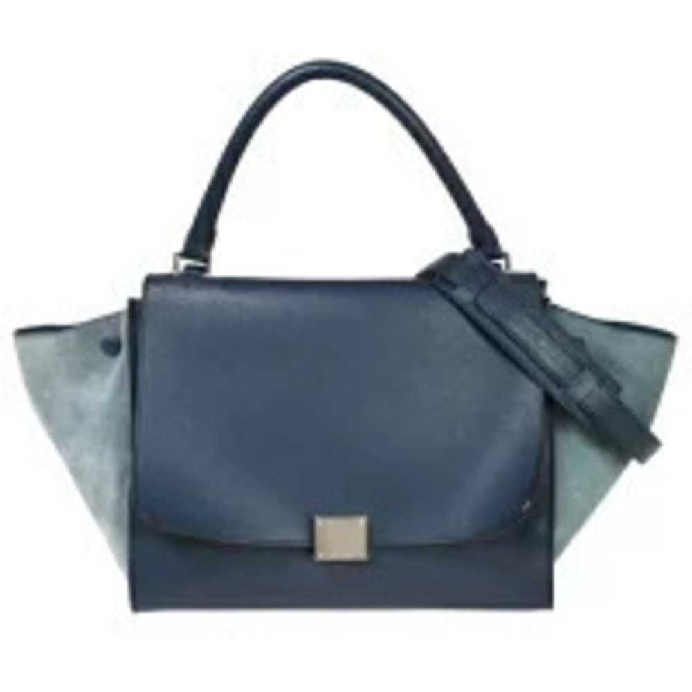 Celine Trapeze Handbag Shoulder Bag Blue Leather Suede